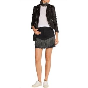 Saint Laurent Studded Fringe Denim Mini Skirt